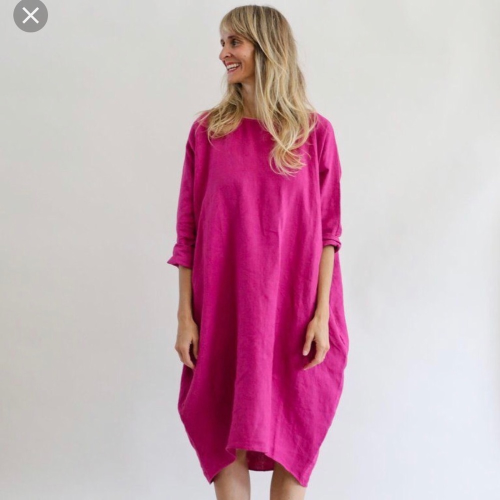 Rachel Craven Long Cocoon Dress in Fuschia Linen
